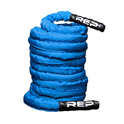 REP Fitness Battle Rope | 30/40/50 Ft Heavy Training Cord for Home Gym, Strength Workout, Cross Fit, Cardio Conditioning, Exercise Equipment with Protective Sleeve & Textured Grip Handles | 3 Colors - color: Blue With Sleeve, size: 2.0 x 30 ft