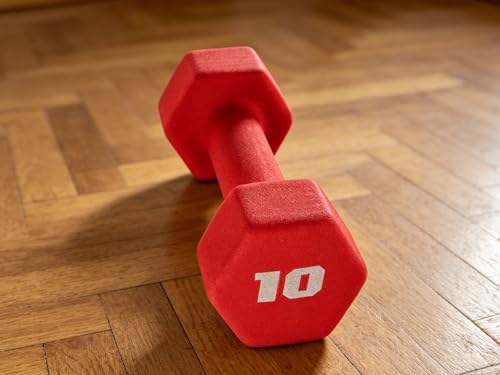 10 lb Neoprene Hex Dumbbell, Single, Non-Roll Design with Comfort Grip for Home Gym, Strength Training, HIIT Workouts for Men & Women