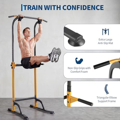 Pull Up Dip Station – Adjustable Power Tower with 10 Levels, 330LBS Capacity, Heavy Duty Steel Frame, Home Gym Strength Training