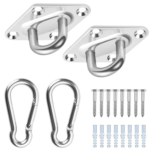 Albo Diamond Plate 2650lbs Swing Hangers 2 PCS - Heavy Duty Ceiling Mount Hooks with Snap Carabiners, 304 Stainless Steel for Wood & Concrete & Metal, Indoor Outdoor Anchor for Hammock, Yoga, TRX - size: Diamond 2pcs Silver