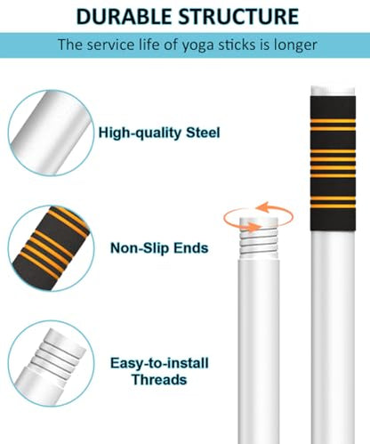 Queension 5ft Adjustable Yoga Stick Made of Sturdy Alloy Steel, Stretching & Mobility Stick with Non-Slip Foam-Sleeveds, Exercise Fitness Pole for Balance & Pilates