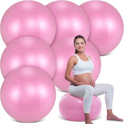 Hungdao 6 Pack Exercise Ball Bulk Inflatable Pregnancy & Workout Ball 22 Inch Heavy Duty Pilates Ball for Yoga Stretching Therapy Balance Physical Fitness - color: Pink