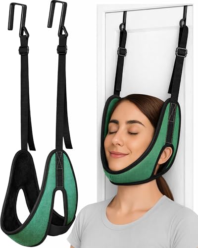 Upgraded Over-the-Door Cervical Neck Traction Device – Portable Adjustable Neck Stretcher for Neck Pain Relief, Spine Alignment & Posture Correction, Home Physical Therapy Kit, 330 lbs Support(Green) - color: Green