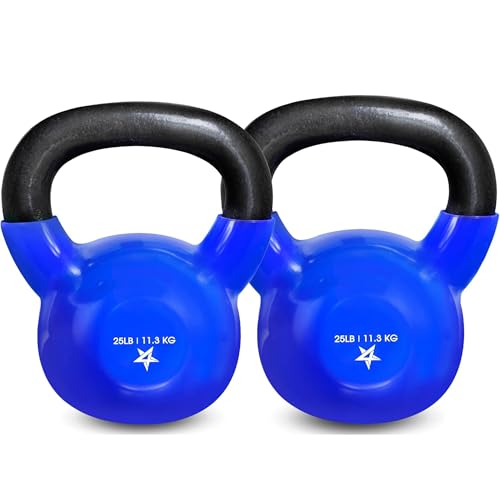 Yes4All Kettlebell, 5-100 LB Vinyl Coated Cast Iron Strength Training Kettlebells for Home Gym Exercises, Fitness, Full Body Workout Equipment, Push Ups, and Grip Strength - color: E. 25LB - Dark Blue, style: Vinyl Coated - Pair