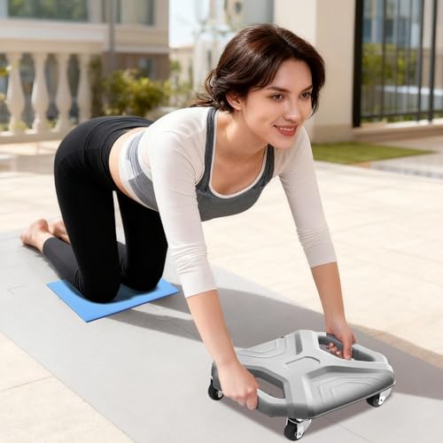 ABS Roller Wheel with Knee Pad, Ab Wheel Exercise Equipment for Home Gym, Plank Ab Roller Wheel for Core Trainer, Fitness Silent Gliding Disc for Core Workout, Gray