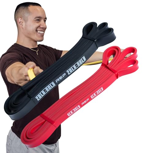 Rep Fitness Pull-Up Bands Resistance Exercise Workout Equipment Set for Home Gym Training – Heavy Duty Stretch Band for Assisted Pullups, Strength Training, Physical Therapy, and Fitness Workouts - color: Bundle: Red, Black
