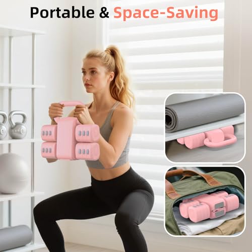 2-in-1 Adjustable Dumbbell Set, Upgraded 4 Levels Hand Weights for Women Men, Each 2.2/3.3/4.4/5.5lb, Convertible Weights Dumbbells and Kettlebell Set for Home Gym Exercise & Fitness - color: Pink
