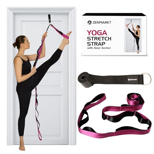 10-Loop Yoga Strap with Door Anchor – Stretch Strap for Flexibility, Deep Stretching, and Improved Balance – Perfect Yoga Accessory for All Fitness Levels - color: Purple