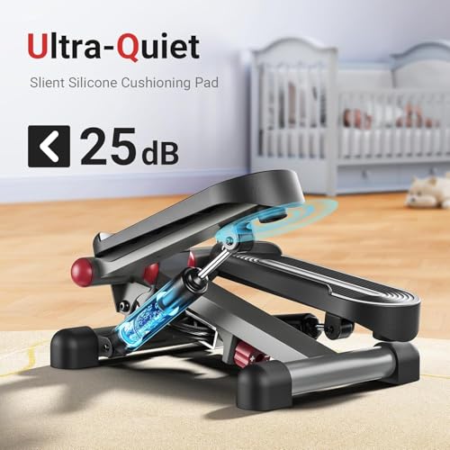 Mini Stepper for Home Exercise, Compact Hydraulic Stair Stepper with Resistance Bands, Quiet Fitness Machine with LCD Monitor, 300 lbs Weight Capacity (MR-2433)