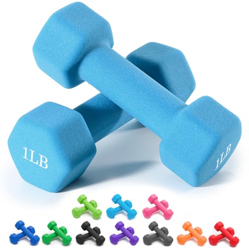 Portzon Dumbbells Neoprene with Non Slip Grip weight for Total Body Workout Exercise and Muscle Toning Compatible with of 2 Set,1-15 LB, Anti-Slip, Anti-roll, Hex Shape - color: Blue, size: 01-Pound,Pair