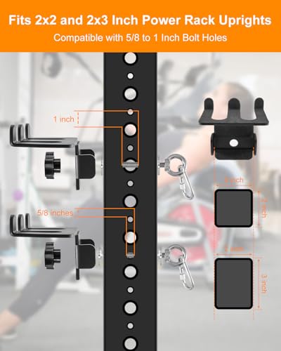 2-in-1 Olympic Barbell Holder Compatible with 2x2 2x3 Power Rack, Heavy Duty Barbell Storage with Resistance Band Anchor, Steel Bar Hanger for 5/8-1 Inch Holes - size: 2x2 2x3 Power Rack