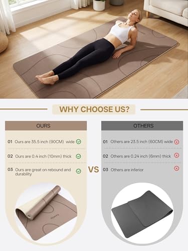 EaseUp Large yoga mat,73’x35.5’x0.4’,extra thick and wide,10mm pilates mat,non-slip exercise mat,workout mats for home gym - color: Brown/Beige