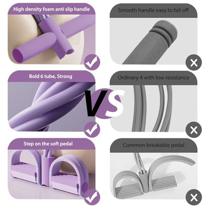 6-Tube Pedal Puller Resistance Rope,Foot Pedal Resistance Band,Yoga Elastic Exercise Bands, for Women Jump Fitness, Abdomen/Arm Weight/Waist/Leg Stretching Slimming Training - color: Purple