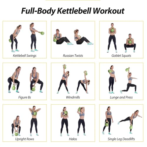 Home Gym Strength Training 15lbs Kettlebell Weight Set for Women, Vinyl Coated for Workout Weight Lifting Equipment, Comfortable Grip Wide Handle Weights