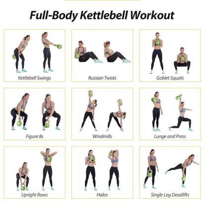 Home Gym Strength Training 15lbs Kettlebell Weight Set for Women, Vinyl Coated for Workout Weight Lifting Equipment, Comfortable Grip Wide Handle Weights