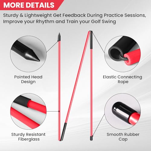 FINGER TEN Golf Alignment Sticks Rods Swing Trainer Tools 43 Inch 2 Or 3 Pack, Fits in Golf Bag Tour Stickers Practice Training Aid