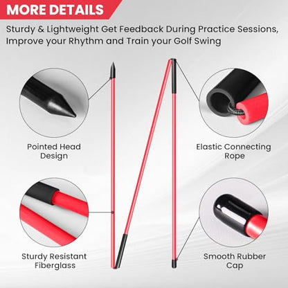 FINGER TEN Golf Alignment Sticks Rods Swing Trainer Tools 43 Inch 2 Or 3 Pack, Fits in Golf Bag Tour Stickers Practice Training Aid