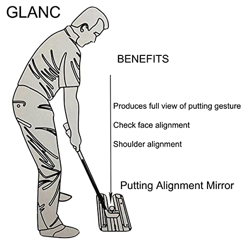 GLANC Golf Putting Alignment Mirror (12” x 6”), Putting Training Aids with Carry Bag for Indoor & Outdoor Use, Trainer Putting Practice Mirror for Improving Technique Accuracy Posture