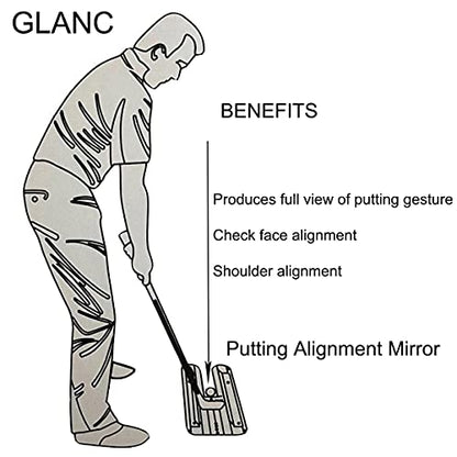 GLANC Golf Putting Alignment Mirror (12” x 6”), Putting Training Aids with Carry Bag for Indoor & Outdoor Use, Trainer Putting Practice Mirror for Improving Technique Accuracy Posture