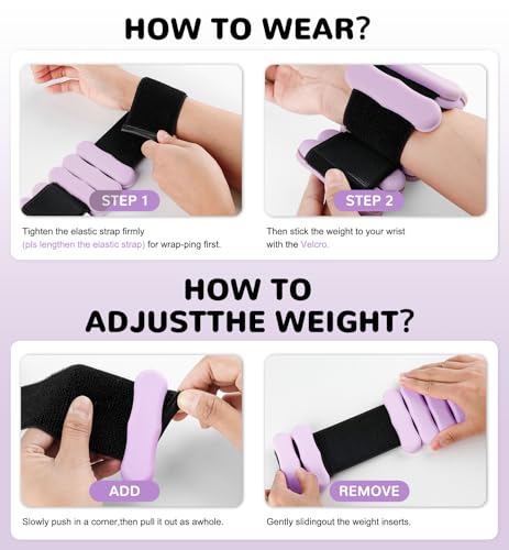 Ankle Weights Wrist Weight for Women Men, Set of 2, 1 lb/2 lb Each - color: Purple, size: 2lb each weight (4lbs Pair)