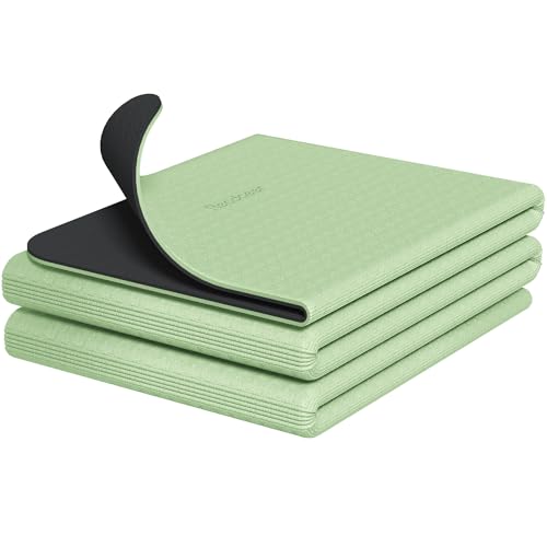 Readaeer Foldable Yoga Mat for Travel Folding Yoga Mat 6mm Thick with Carrying Bag, Non-Slip TPE Exercise Pilates Mat for 72" L x 24" W x 0.24 Inch