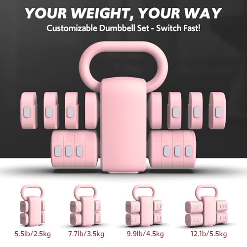 Adjustable Dumbbell Set of 2, 4 in 1 Free Weights Dumbbells Set for Women with Fast Adjustment, Each 2lb 3lb 4lb 5lb Hand Weights Set for Home Gym & Outdoor Exercise Training - color: Pink