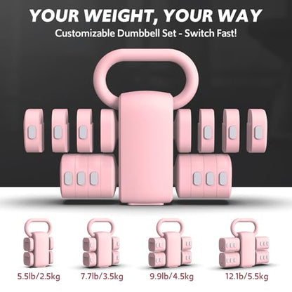 Adjustable Dumbbell Set of 2, 4 in 1 Free Weights Dumbbells Set for Women with Fast Adjustment, Each 2lb 3lb 4lb 5lb Hand Weights Set for Home Gym & Outdoor Exercise Training - color: Pink