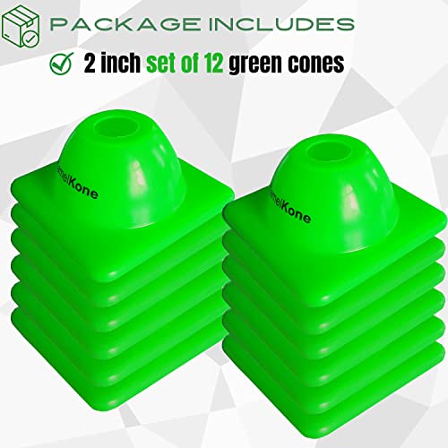 Versatyle Agility Training Cones Set with Retractable Cone Pickup Stick, 12 Green 2in Cones and 40in Cone Picker for Sports, Soccer, Football, Basketball, Motorcycle and Traffic Training