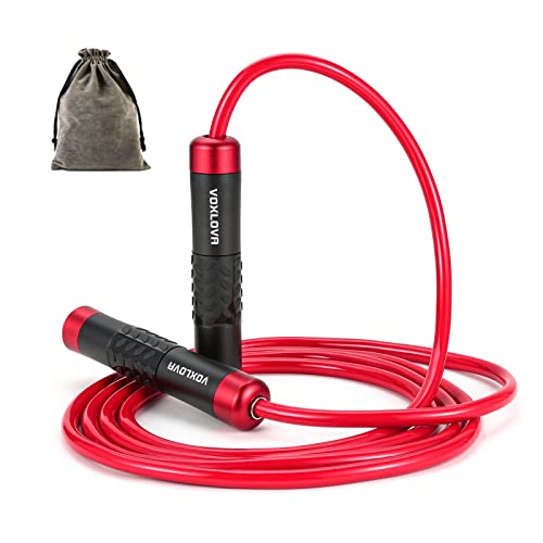Weighted Jump Rope for Men Women - 1LB Heavy Jump Rope Weighted Skipping Rope for Adult Fitness Workouts Boxing Crossfit Cardio Weight-loss MMA, Non-Slip Aluminum Handles, Adjustable Length 9MM Solid PVC/Cotton Ropes - color: Bright red
