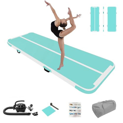 Inflatable Air Gymnastics Mat Training Mats 4 inches Thickness Inflatable Gymnastics Tracks With Pump For Home Use/Training/Cheerleading/Yoga/Water - color: Green+White