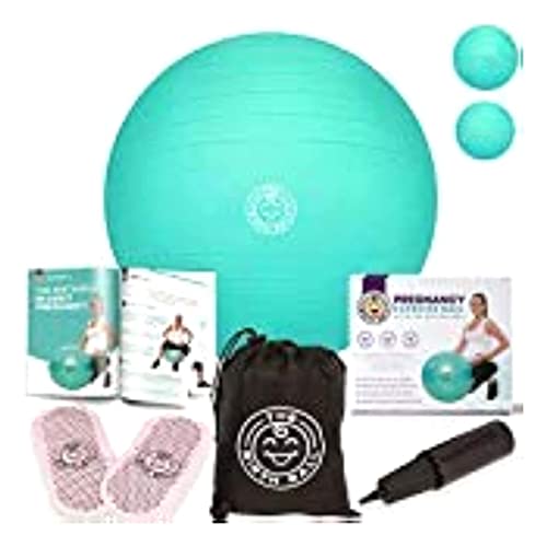 The Birth Ball - Birthing Ball for Pregnancy & Labor - 18 Page Pregnancy Ball Exercises Guide by Trimester - Non Slip Socks - How to Dilate, Induce, & Reposition Baby for Mom - size: 65 cm