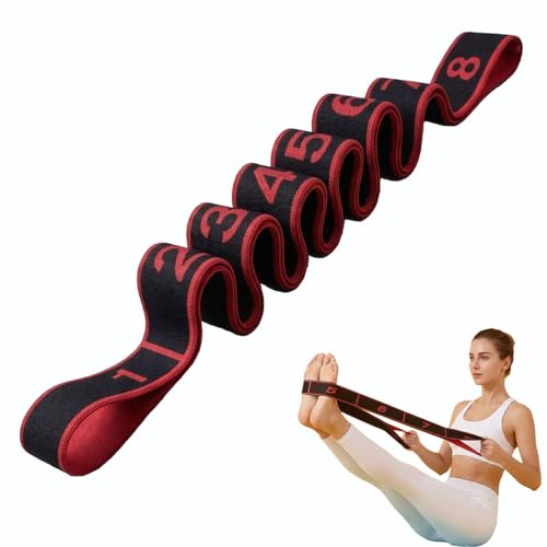 Stretch Bands for Exercise: 8-Section Elastic Exercise Band with Loops, Flexibility Stretching Strap Resistance Bands for Working Out, Leg Glutes Yoga Physical Therapy Fitness Equipment (Black)