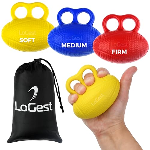 LoGest 3 Pack Hand Strengthener Devices Ball Exercisers - 3 Level Set for Therapy, Arthritis and Carpal Tunnel - Lightweigt Training Equipment Targets Fingers and Wrist Hand Exercisers for Strength 6J094G