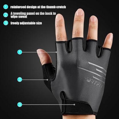 Cycling Gloves for Men and Women, Half Finger Padded Bike Gloves - color: Gray, size: Small