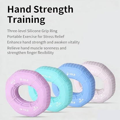 Generic 3 in 1 Hand Grip Strengthener Adjustable 50-70LB Silicone Forearm Exerciser for Climbing Fitness Office Hand Rehabilitation Grip Strength Trainer for Men Women - color: Purple