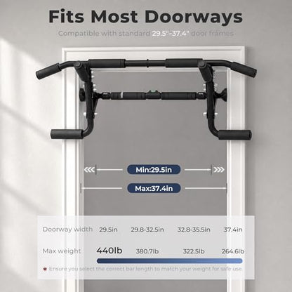 EAST MOUNT 2026 Upgrade Doorway Pull Up Bar for Door Frame, Adjustable Height & Width(29.5"–37.4"), No Screws, No Damage, No Removal Needed, 440 lbs Heavy Duty Home Gym Chin Up Bar