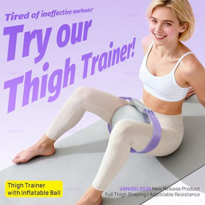 Thigh Trainer with Inflatable Resistance Ball, Adjustable 120 LB Inner & Outer Thigh Exerciser, Kegel Pelvic Floor & Hip Trainer for Women, Home Leg Equipment Compact Resistance Bands Fitness - color: Violet