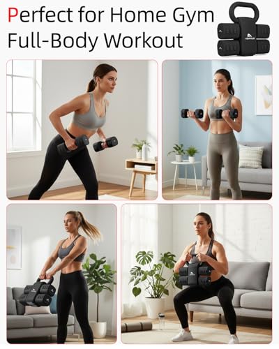 Abahub Dumbbell Set for Home Gym, 4 in 1 Adjustable Weights Dumbbells Set with Kettlebell Grip Converter for Women