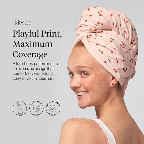 Kitsch XL Microfiber Hair Towel Wrap for Women - color: Cherry Print