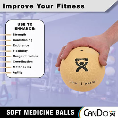 CanDo Soft Medicine Ball 5" Diameter 1lb Tan Exercise Ball for Physical Therapy and Fitness Exercises, Easy Grip Rubber Weighted Ball for Workouts - size: 1 Pound