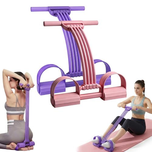 Pedal Resistance Bands with Handles, 2026 New Multifunction Tension Rope Elastic Fitness Band for Home Workout, Yoga, Stretching, Full Body Exercise for Arms, Legs, Waist - color: Pink+Purple