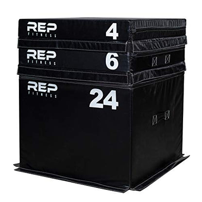REP Fitness Stackable Soft Foam Plyo Box Set, Adjustable Plyometric Jump Box for Home Gym Workouts, Plyometric Jumping Platform for Exercise, Step Training, HIIT & CrossFit - style: 4", 6", and 24"