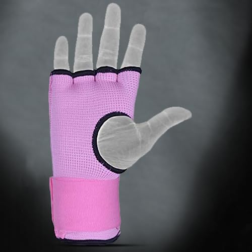 DEFY Padded Inner Gloves Quick 75cm Long Strap – Inner Boxing Gloves Gel Padded Knuckle Protection – Elasticated Boxing Hand Wraps for MMA Muay Thai Kickboxing Martial Arts Pair - color: Pink, size: Large