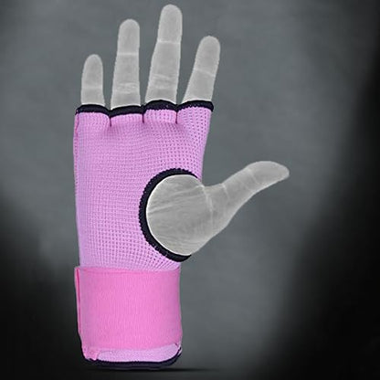 DEFY Padded Inner Gloves Quick 75cm Long Strap – Inner Boxing Gloves Gel Padded Knuckle Protection – Elasticated Boxing Hand Wraps for MMA Muay Thai Kickboxing Martial Arts Pair - color: Pink, size: Large