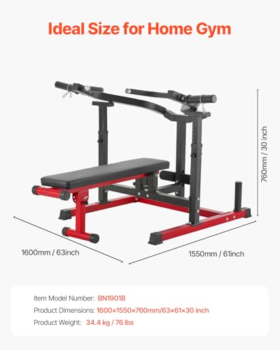 VEVOR Chest Press Machine, 450 LBS Bench Press Set, Adjustable Flat Incline Bench with Independent Converging Arms, Upper Chest Equipment, Fitness Home Gym Equipment for Chest, AB Workouts, Shoulder