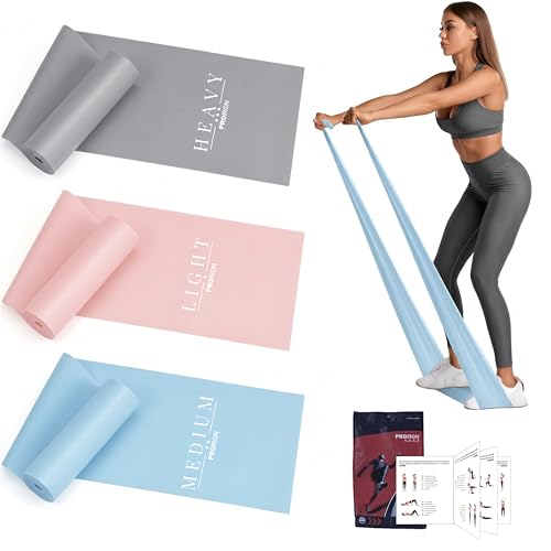 PROIRON 3 Pcs Resistance Bands. Eco Latex Stretch Band, No Toxic Smell. Long Elastic Band, Exercise Bands for Stretching, Physical Therapy, Pilates, Yoga, Gym Home Workout, Strength Training - color: (Pink+Blue+Gray) - 4.9 FT