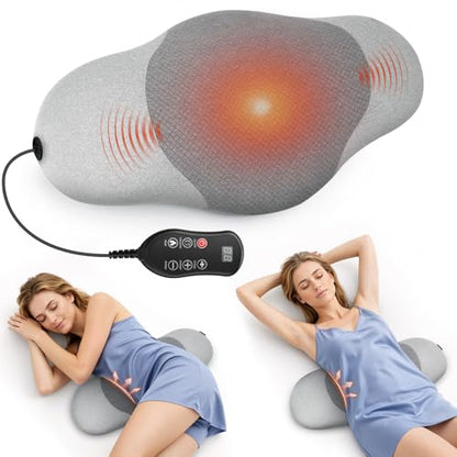 3 in 1 Electric Lumbar Support Pillow with Heated, Vibration & Traction Massage for Back, Adjustable Triple Fusion Back Support Pillow for Home, Office, Car