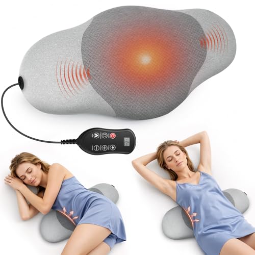 3 in 1 Electric Lumbar Support Pillow with Heated, Vibration & Traction Massage for Back, Adjustable Triple Fusion Back Support Pillow for Home, Office, Car