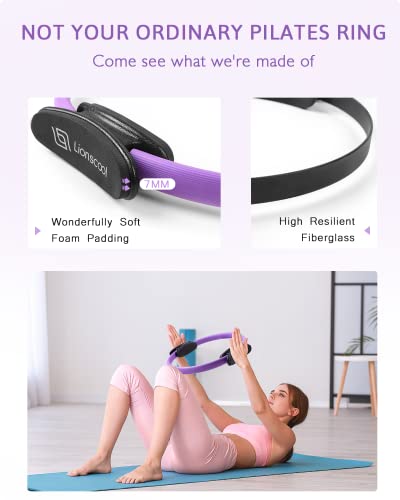 Pilates Ring Set – 14" Anti-Deformation Magic Circle with Padded Handles, Mini Ball, Resistance Bands, Guide & Bag - color: Purple