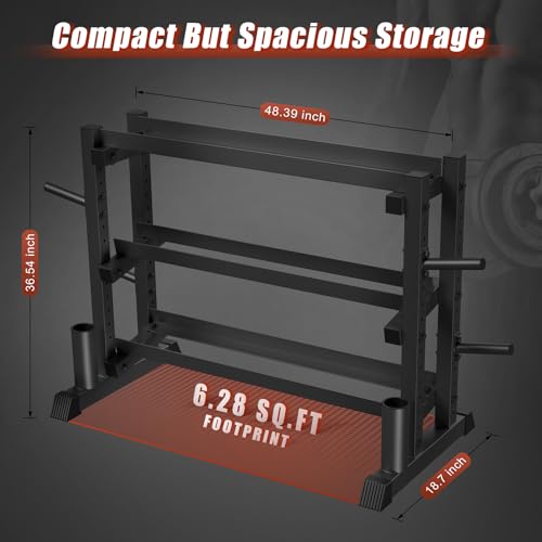 3-Tier Dumbbell Rack, 1200LB Capacity Adjustable Weight Rack for Home Gym, Heavy-Duty Weight Stand for Dumbbells Kettlebells & Weight Plates(Rack Only)